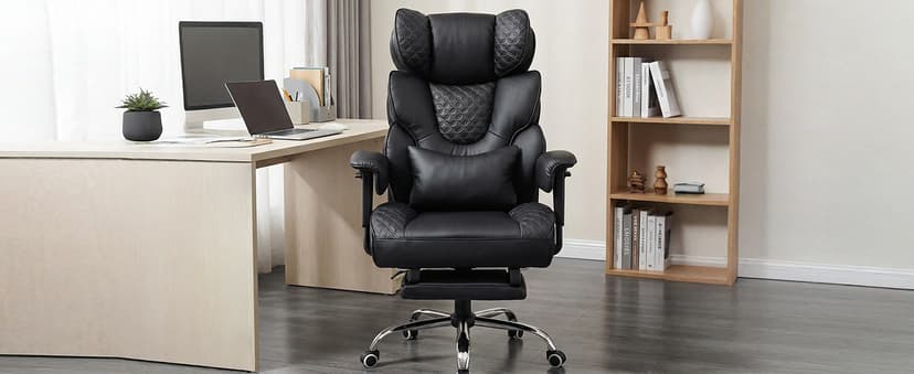 COMHOMA Big and Tall Office Chair with Upgrade Footrest, Heavy Duty Gaming Chair High Back Executive Chair with Spring Lumbar Support for Lower Back Pain Relief, 150°Reclining Adjustable Armrests