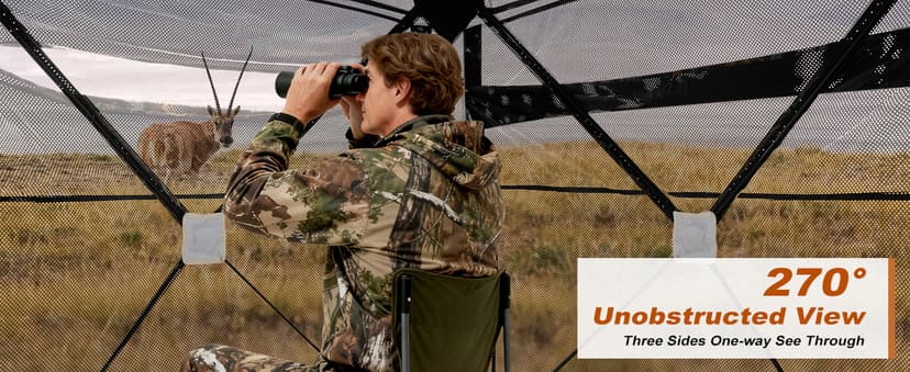 OLIXIS 270°See Through Hunting Blind, 2-3 Person Pop Up Camouflage Tent with Carrying Bag, Portable Hunting Tent with Accessory Bag