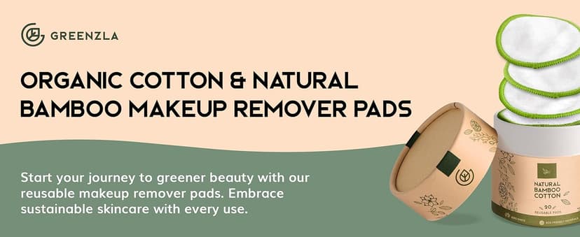 Greenzla Reusable Makeup Remover Pads (20 Pack) Washable Laundry Bag & Round Box for Storage, Reusable Bamboo Cotton Rounds for All Skin Types