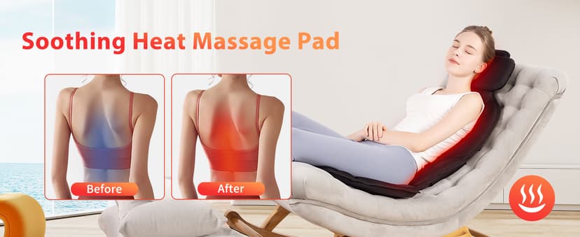 Back Massager with Heat,Vibration Massage Chair Pad with 5 Massage Modes & Adjustable Heat Levels, Memory Foam Back Massager Cushion for Office Chair, or Home Use,Midnight