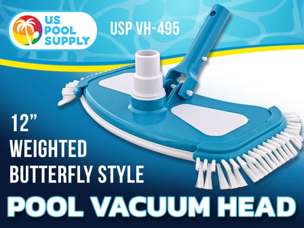 U.S. Pool Supply 12" Deluxe Weighted Butterfly Pool Vacuum Head with Side Brushes, Swivel Hose Connection, Pole Handle - Clean Debris Above Ground & In-Ground Swimming Pools, Spas – Vinyl Liner Safe