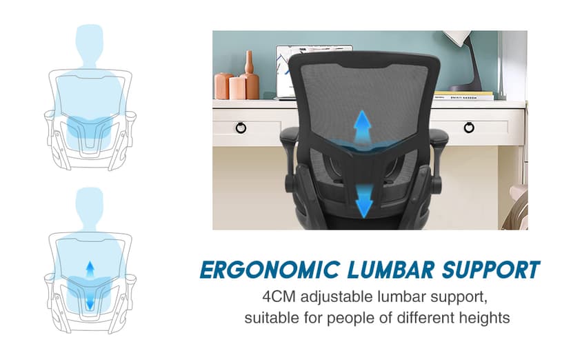 Office Chair Ergonomic Desk Chair, Computer PU Leather Home Office Chair, Swivel Mesh Back Adjustable Lumbar Support Flip-up Arms Executive Task Chair