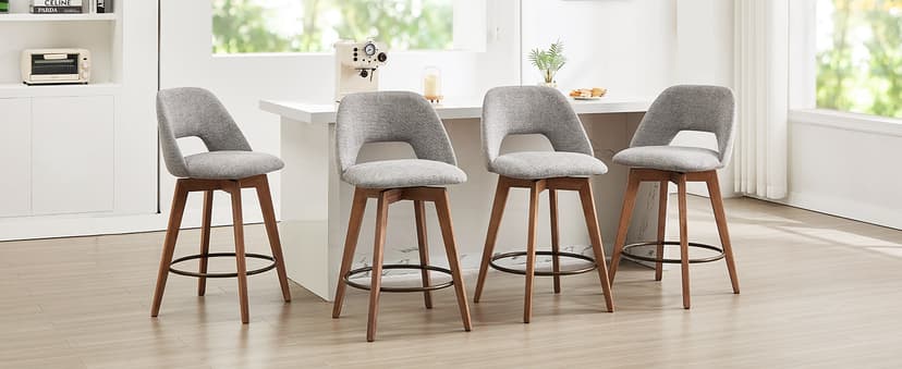 Zesthouse Swivel Farmhouse Bar Stools Set of 4, 26" Modern Counter Stools with Open Back & Natural Wood Legs, Upholstered Linen Fabric Counter Height Barstools, High Chairs for Island Kitchen, Green
