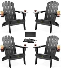 Carauci Lounge Chair Outdoor Set of 2, HDPE Chaise Lounge with Wheels, 5-Position Adjustable Backrest & 2 Cup Holders Patio Lounge Chair, All-Weather Pool Sun Lounger for Poolside, Backyard, Black