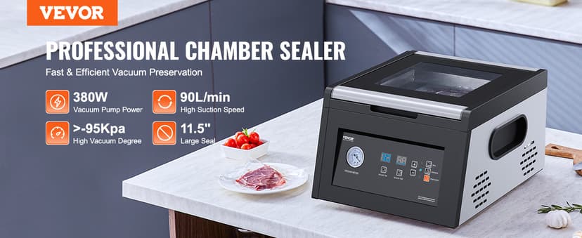 VEVOR Chamber Vacuum Sealer, 380W Vacuum Pump Power, Sealing Bag Packing Machine for Wet Foods, Meat, Compact Design with 11.5 in Sealing Length, Ideal Commercial Sealer for Professional and Home Use