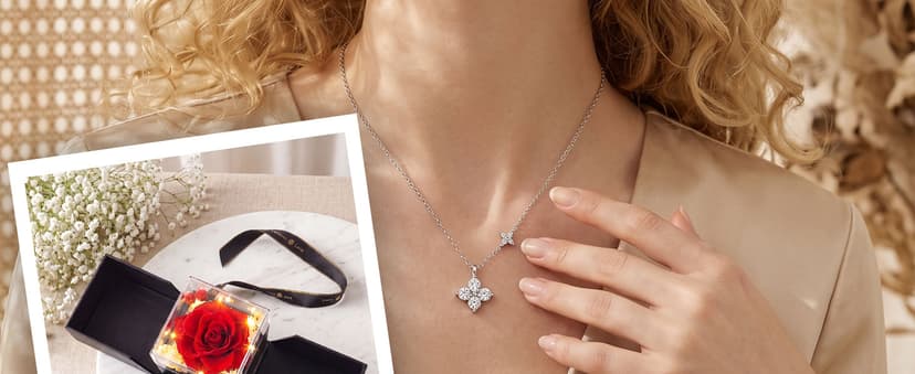 18K Gold Silver Plated Necklace as Gifts for Mom Her Girlfriend Wife Grandma on Birthday Anniversary Valentines Mothers Day Preserved Real Rose Gifts for Women with Necklace B0GZYXYMWR