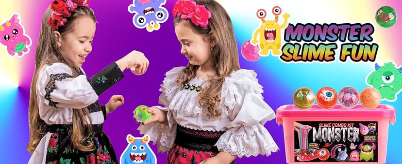 Halloween Toy Monster Slime Kit for Girls Ages 6-12, FunKidz Glow in Dark Slime Making Kit for Kids Make Soft Slime Balls with Photochromic Powder Kid Ideal Party Gifts