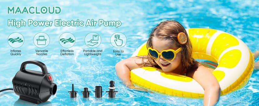 Electric Air Pump for Inflatable Pool Toys - High Power Quick-Fill Air Mattress Inflator Deflator Pump for Pool Float Raft Gymnastics Track Mat, Portable Air Pump 4 Nozzles AC 110-120V (400W)