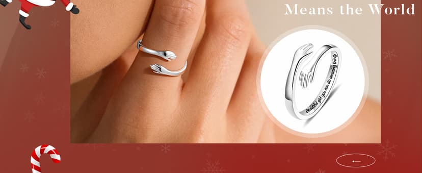 Yesteel S925 Sterling Silver Hug Ring for Women Teen Girls, Adjustable Ring Jewelry Mothers Day Birthday Gifts for Daughters Mom Sister Wife Friends Grandma