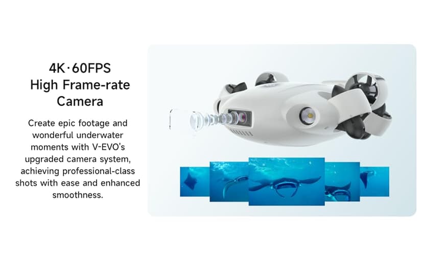 【2025 New】V-EVO 4K60FPS Underwater Drone Kit with Removal SD Card, QYSEA AI Vision Lock 360° Omnidirectional Movement Underwater ROV with Depth Hold, Portable Robot with VR Control, Posture Lock