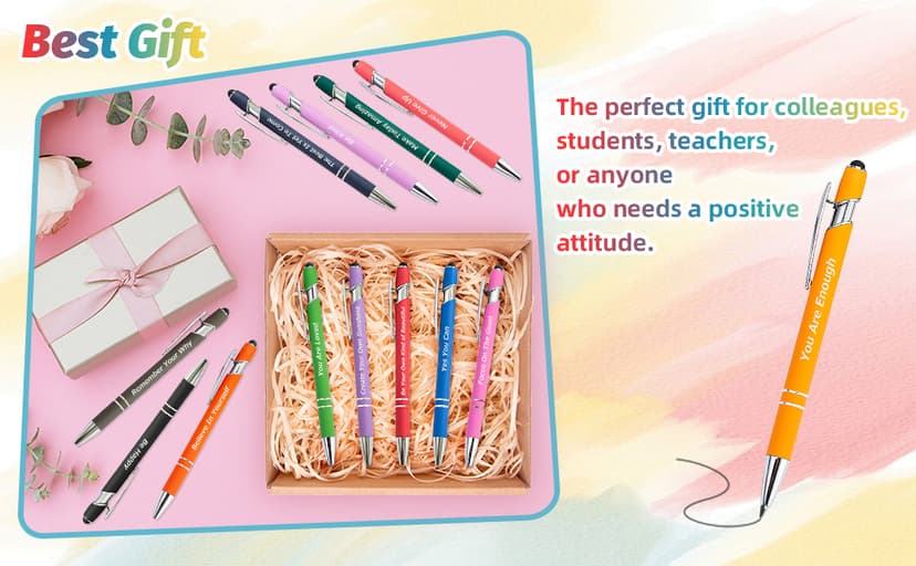 LUAVIARU 40 Piece Inspirational Pens Kit with Stylus Tip & Sayings – 20 Motivational Pen + 20 Individual Bags – Uplifting Quote & Positive Ideas – For Teachers, Office, School, Meetings, Team Events B0D66JJWSX