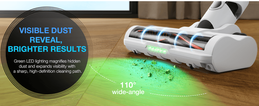 Maircle Cordless Stick Vacuum Cleaner for Home, Lightweight Rechargeable Vacuum with 55min Runtime, Powerful Suction, Green LED Headlight, 9-in-1 Pet Hair Carpet & Hardwood Floor Cleaner