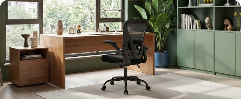 Office Chair, Ergonomic Office Chair with Back Support, Comfy Home Office Desk Chairs with Lumbar Support & Flip-up Armrests, 330LBS Mesh Computer Executive Task Chair for Home Office, Black