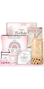 50th Birthday Gifts for Her, 50th Birthday Gifts for Women, 50 Fabulous Gift for 50 Year Old Woman, 50 Year Old Gift Baskets, Unique 50 Bday Present Ideas for Her Mom Sister Friend Wife