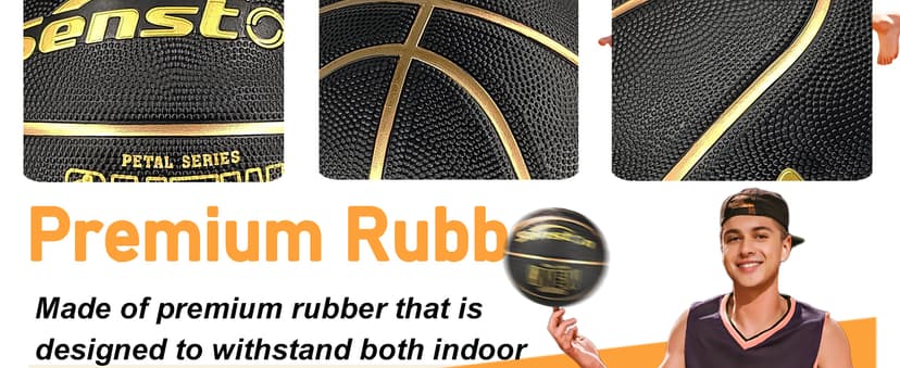 Senston 27.5‘’/29.5'' Basketball Outdoor Indoor Rubber Basketball Ball for Kids/Adult Official Size 5/7 Basket Ball with Pump