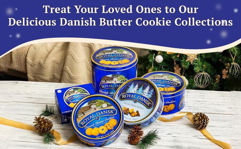 Royal Dansk Holiday Cookie 4 Pack, Exclusive Amazon Multipack of Original Danish Butter Cookies, Festive Tins for Christmas Gifts, Made with Real Butter, Non-GMO Ingredients