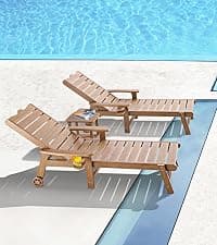 ONBRILL Patio Chaise Lounge Set of 2, Outdoor Lounge Chairs with 5-Level Adjustable Backrest, CupHolder, No Fade, No Break, 350lbs Capacity, HDPS Material, Blue