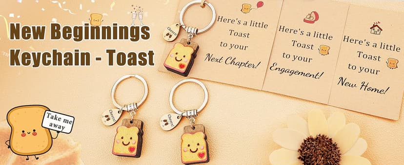 Next Chapter, New Home, Engagement, New Job, PBJ, 18 21 Birth, Loaf You, Thank You, Graduation Gifts, Couple, Friend, Retired PEALICIOUS Toast Keychain for Girls New Beginnings Congratulations Gifts B0FNQZ19F5