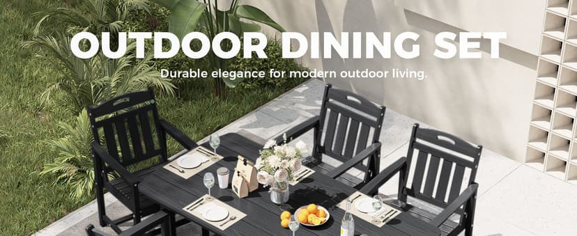 HDPE Outdoor Patio Dining Set with Table & 6 Chairs, All-Weather 7-Piece Outdoor Table and Chairs, 2" Umbrella Hole, Patio Furniture for Garden, Backyard, Deck | Grey