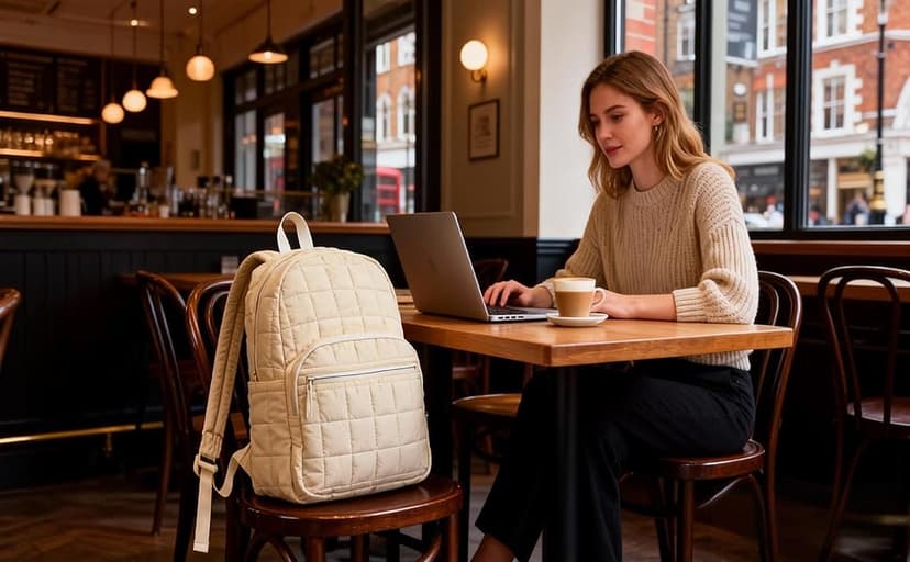 KAILUOLAI Quilted Backpack, Water-Resistant Nylon Bookbag for 15.6 Inch Laptop, College Bookbag Travel Backpack for Men Women (Off-white)