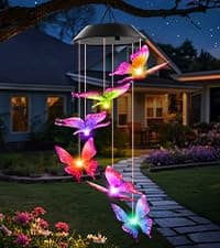Unique Birthday Small Gifts for Mom Grandma Nana Wife Sister Auntie, Solar Lights Outdoor Decor for Garden Yard Patio Porch Winzwon Solar Wind Chimes, Christmas Gardening Butterfly Gifts for Women B0BTCP3YMM