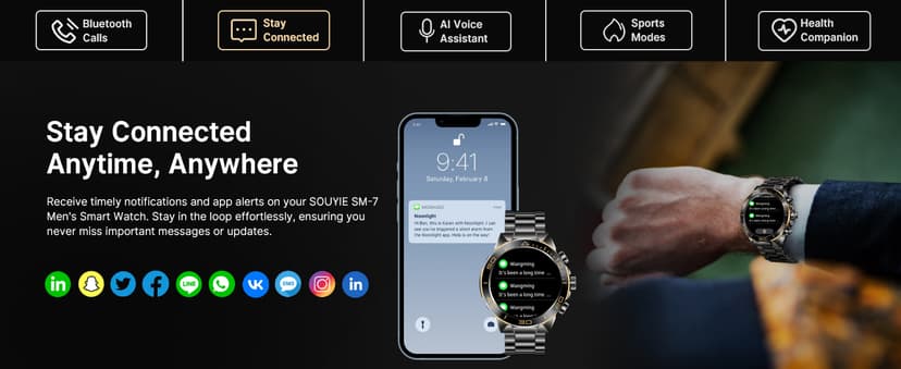 SOUYIE Smart Watch for Men Answer/Make Call for Android iPhone, 1.43" AMOLED HD Screen Mens Luxury Watch, 400mAh Heavy Duty Smartwatch Heart Rate Blood Oxygen Blood Pressure Sleep Monitor Pedometer, 2 Straps