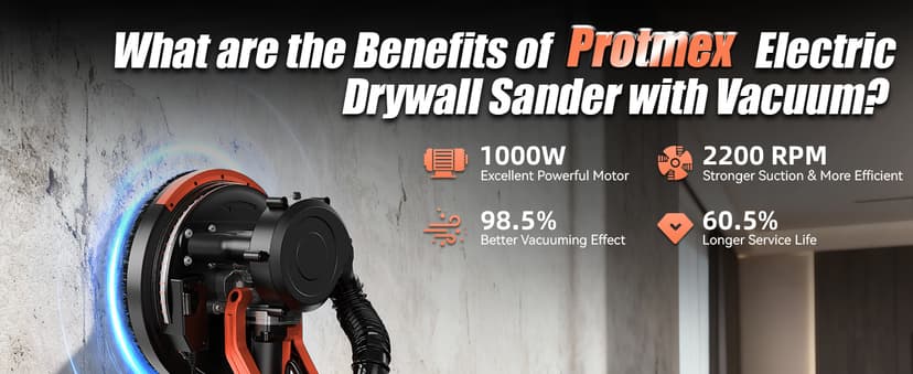 1000W Drywall Sander, Electric Drywall Sander, Popcorn Ceiling Removal Tool with Vacuum Dust Collection, 6 Variable Speed, Foldable Telescopic Handle