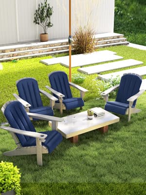 Outsunny Adirondack Chair Cushion Set of 4, Outdoor Chair Cushions with Ties, 25D High-Density Foam, High Back Patio Chair Cushions, Fade Resistant for Patio Furniture, 49" x 20" x 2", Navy Blue