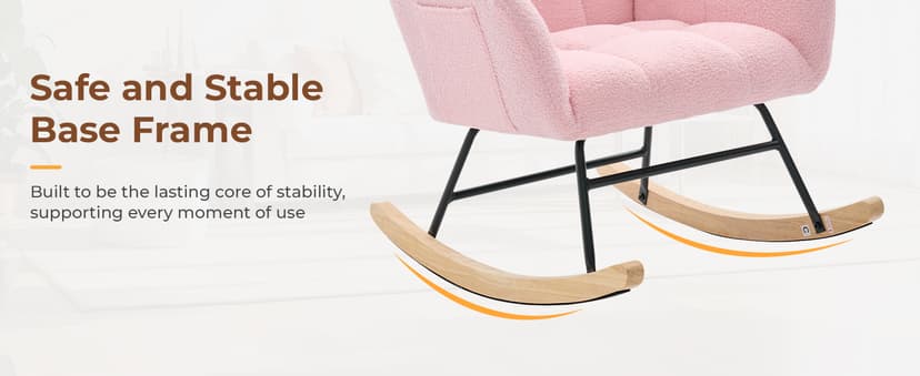 DUMOS Nursery Rocking Chair Teddy Upholstered, Comfy Glider Rocker with High Backrest Armchair Padded Seat, Accent Side Chair for Living Room Bedroom Offices Small Spaces Indoor, Pink