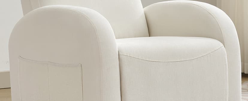 Rocking Recliner Nursery Chair, Swivel Recliner Glider for Nursery with 2 Pockets, Reclining Rocking Chair, Manual Recliners for Living Room, Bedroom, Cream White Chenille