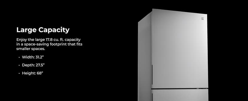 Kenmore 31" Bottom Freezer Refrigerator, Counter Depth - Ice Maker, Adjustable Shelving, Crisper Drawers, ENERGY STAR Certified, 17.8 cu. ft. Capacity, Fingerprint Resistant Stainless Steel