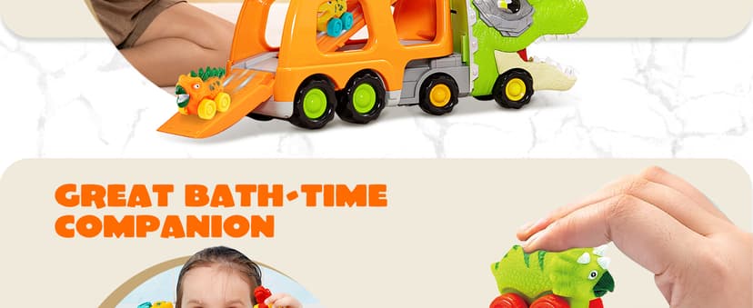 JOYIN Dinosaur Toys for Kids 2-4, Toddler Boy Toys, Dinosaur Carrier Truck with 6 Rubber Car Vehicles, Christmas Birthday Gifts with Music & Lights for 2 3 4 5 Year Old