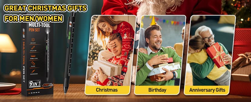 Christmas Mens Gifts for Him Dad Husband, White Elephant Gifts for Adults, Dad Gifts Gadgets for Men BIIB Mens Stocking Stuffers Gifts for Men Teens Adults 9-in-1 Multitool Pen B081381JD4