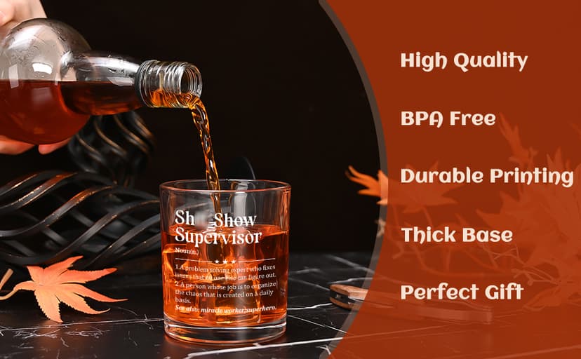 Futtumy Boss Gifts for Men, Shit Show Supervisor Whiskey Glass, Office Boss's Day Gift Christmas Gifts Birthday Thank You Gift for Supervisor Boss Men Coworker Manger, 10 Oz Old Fashioned Glass