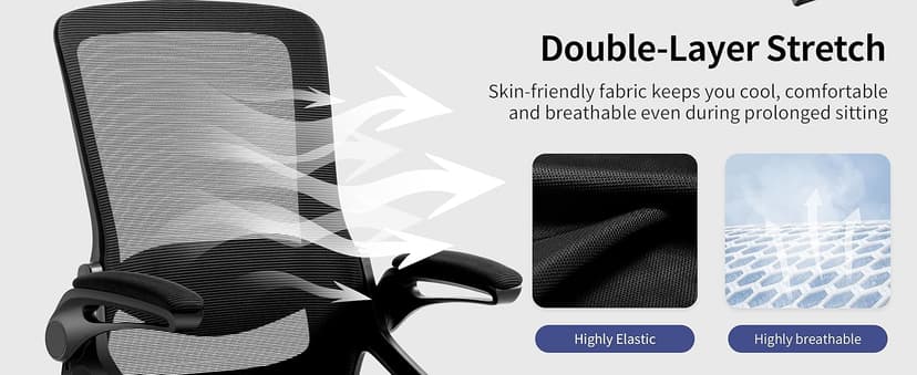 Ergonomic Office Chair, Desk Chair with Adjustable Lumbar Support, Breathable Mesh Comfy Computer Chairs with Flip-up Armrests Executive Task Chair for Adults Home Office(Black)