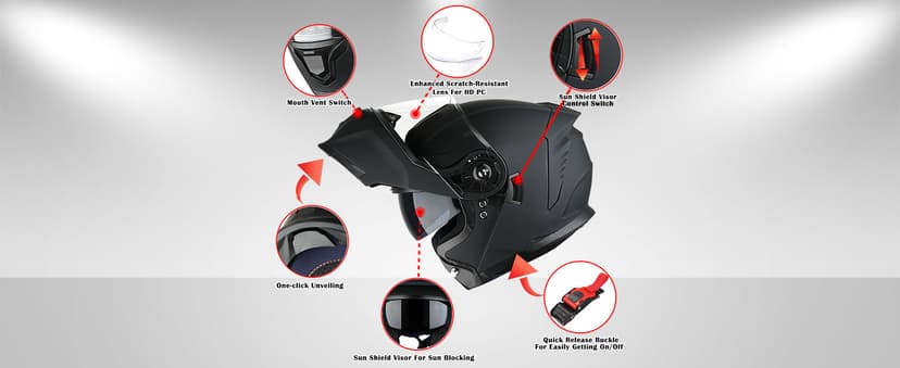 1Storm Motorcycle Street Bike Modular/Flip up Dual Visor Sun Shield Full Face Helmet HJK920