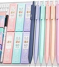 Nicpro 3PCS Cute Mechanical Pencil Set with Case, 0.7 mm Pencils with 6 Tube HB Lead Refill, 3PCS Eraser, 9PCS Eraser Refill for School Supplies Student Writing, Drafting Drawing Sketching