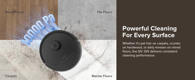 roborock QV 35S Robot Vacuum and Mop, All-in-one Vacuum Cleaner, 10,000Pa Powerful Suction, Self Emptying & Refilling, Self Mop Washing & Air Drying, Anti-Tangle Brushes for Home, Pet Hairs, Black