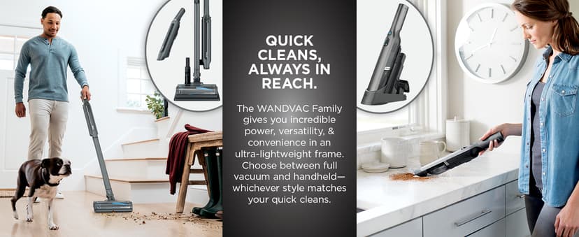 Shark WV201 WANDVAC Handheld Vacuum, Lightweight at 1.4 Pounds with Powerful Suction, Charging Dock, Single Touch Empty and Detachable Dust Cup,Graphite, Slate