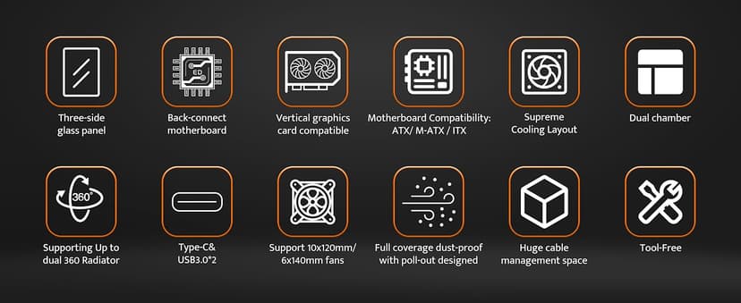 darkFlash Full-Tower ATX Gaming PC Case, Vertical GPU Mounting, Back Plug-in Motherboard, Dual-Chamber, Panoramic Glass, Up to 2 x 360mm Radiators, RTX 40 Compatible(DY470) (1 PWM ARGB Fans, Black)