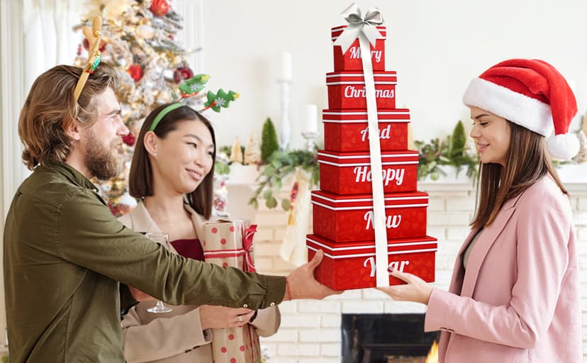 Christmas Gift Baskets - 6 Tier Indulgence Nuts Gift Basket Tower with Filled With Snacks & Nuts - Gourmet Food christmas Gift for Men & Women.