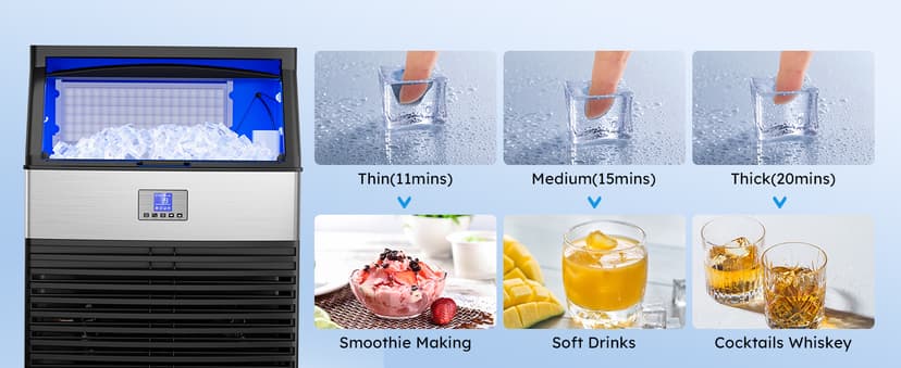 Commercial Ice Maker Machine 450LBS/24H, Under Counter Ice Machine, Upgrade Compressor 120LBS Storage Bin, Stainless Freestanding Commercial Ice Maker for Home Bar Cafe Office,Silver
