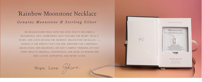 HOPE LOVE SHINE New Beginnings Rainbow Moonstone Sterling Silver Necklace for Women
