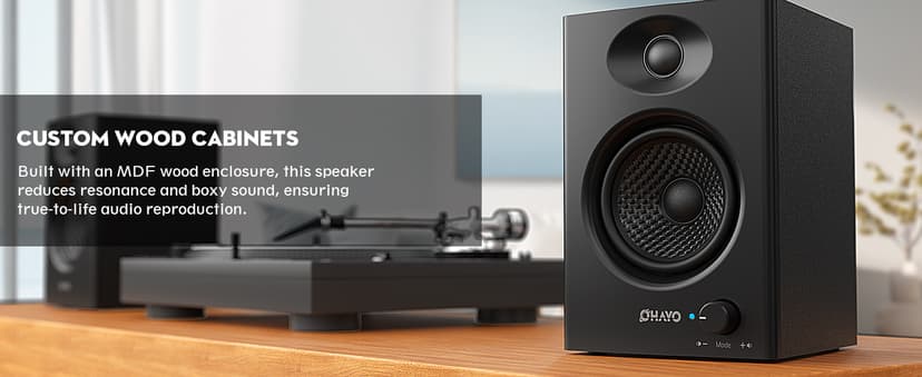 OHAYO 60W Computer Speakers for Music and Gaming, Active Bluetooth 5.3, Stereo 2.0 Speakers for Desktop PC or Laptop, 3.5mm Aux RCA USB Input, 1 Pair, Black