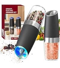 CIRCLE JOY Gravity Electric Salt and Pepper Grinder Set Automatic Salt and Pepper Grinder Set with LED Light, Battery Operated, Adjustable Coarseness, Large Capacity, for Home Kitchen BBQ, Black B0DFY5TNFX