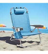 PASAMIC Backpack Beach Chair for Adults Portable, Lay Flat Reclining Beach Chair with 5 Positions, Tall Heavy Duty Folding Chairs with Cup Holder, Cooler Pouch, Towel Bar, Multicolor Stripe