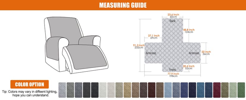 VANSOFY 100% Waterproof Recliner Chair Covers, Recliner Cover Non-Slip Dog Chair Cover Furniture Protector Washable Slipcover with Pocket, Elastic Straps for Pets, Dogs(Dark Gray, 23.6")