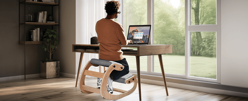 Easyego Kneeling Chair Ergonomic Posture Chair, Wood Adjustable Rocking Knee with Soft Padding, Natural Relief for Neck or Back Pain for Home Office, Max Load 300 lb - Gray