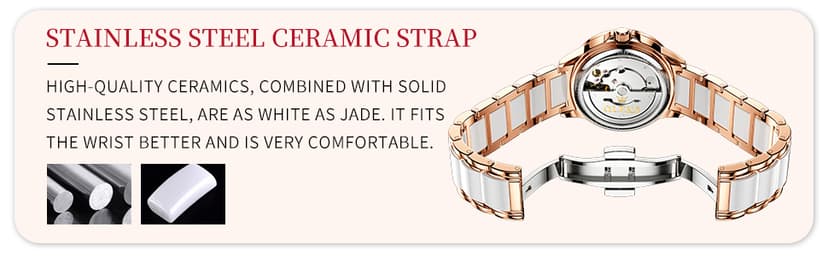 OLEVS Automatic Watch for Women Luxury Diamond Rose Gold Ladies Self Winding Mechanical Ceramic Wrist Watch Love Heart Date