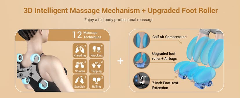 MYNTA Massage Chair Full Body with Heat, Zero Gravity SL-Track 3D Massage Chairs with Thai Stretching, 12 Modes,12 Massage Techniques, Calf & Foot Massage, Wireless Charging, White Noise